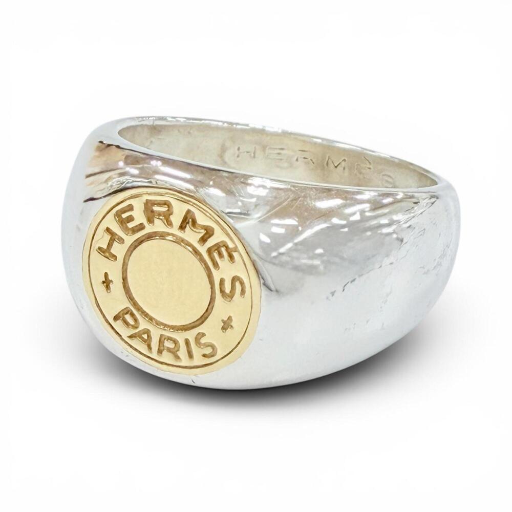 HERMES Vintage 925/750 Combination Sellier Ring, Silver and Gold, Weight 9.82...